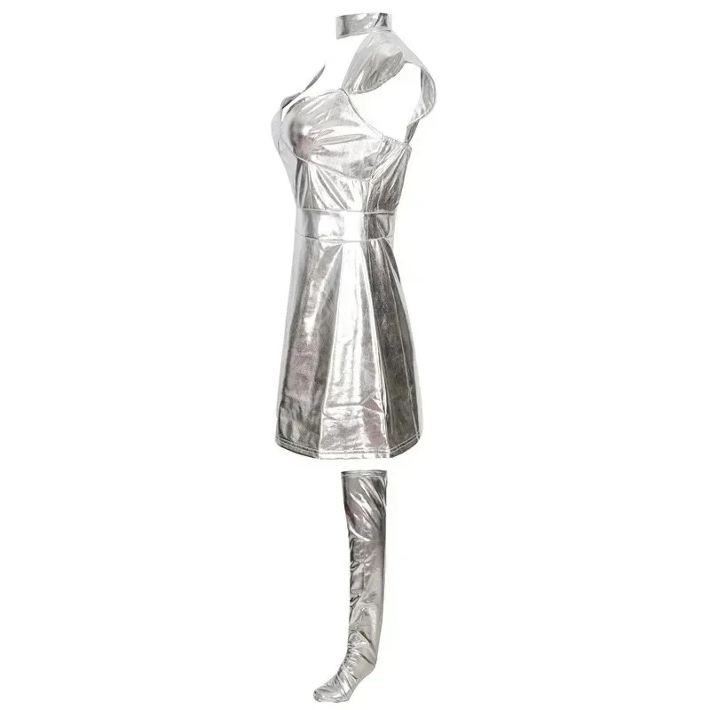 هالوين الكبار مثير كوكب الفضاء رائد الفضاء الفضة تأثيري حلي ملهى ليلي حفلة الرقص فتاة جميلة فستان بتصميم حالم