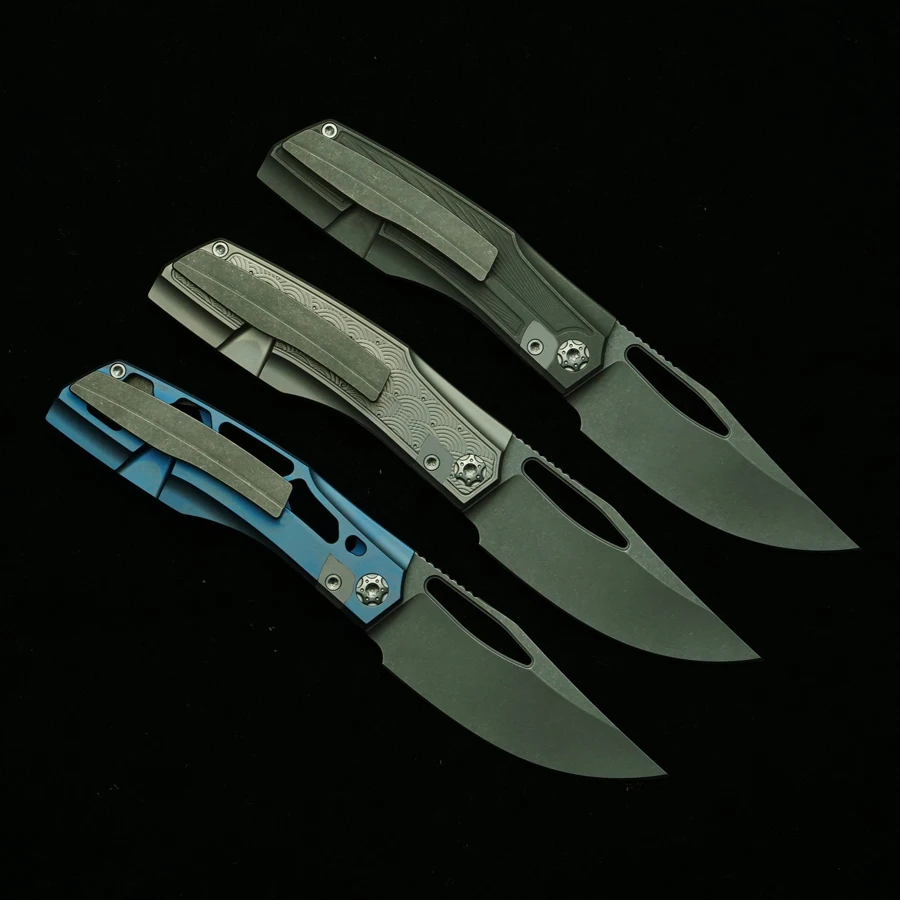 2025 جديد بروتين جوفاء طحن 60 + HRC 154 سنتيمتر شفرة التيتانيوم مقبض النحاس طوقا جيب EDC أداة التخييم في الهواء الطلق سكين للفرد