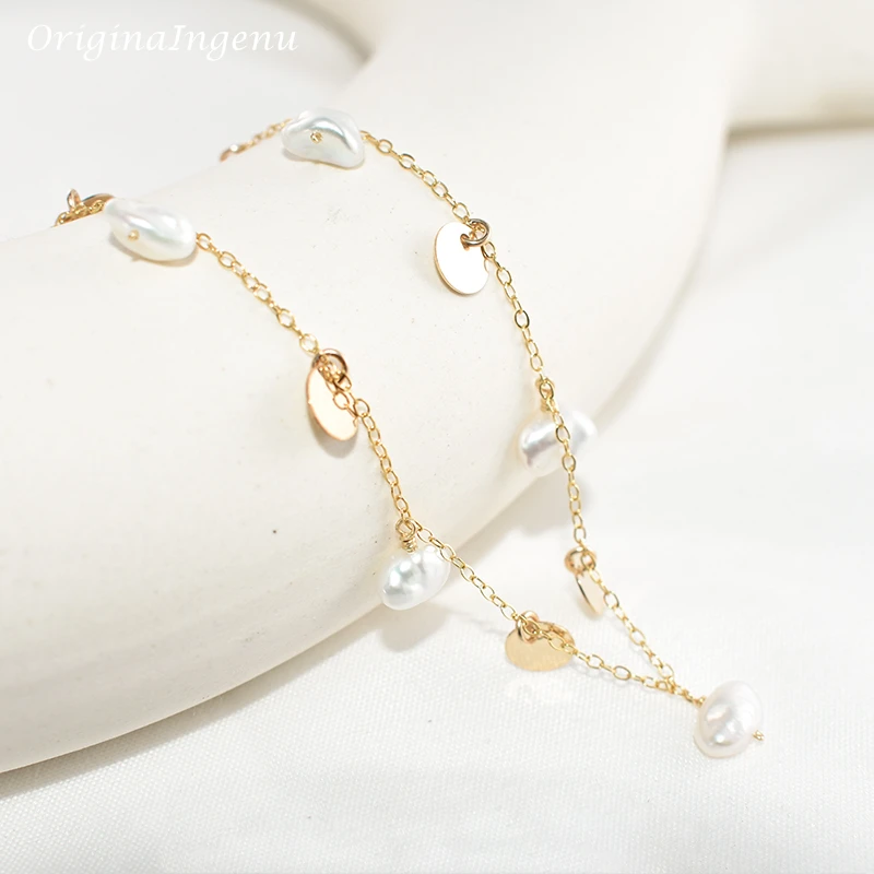 Naturalny barokowy naszyjnik z pereł 14K złoty wypełniony monety Choker ręcznie robiona biżuteria wisiorki naszyjnik ślubny Kolye Collier Femme