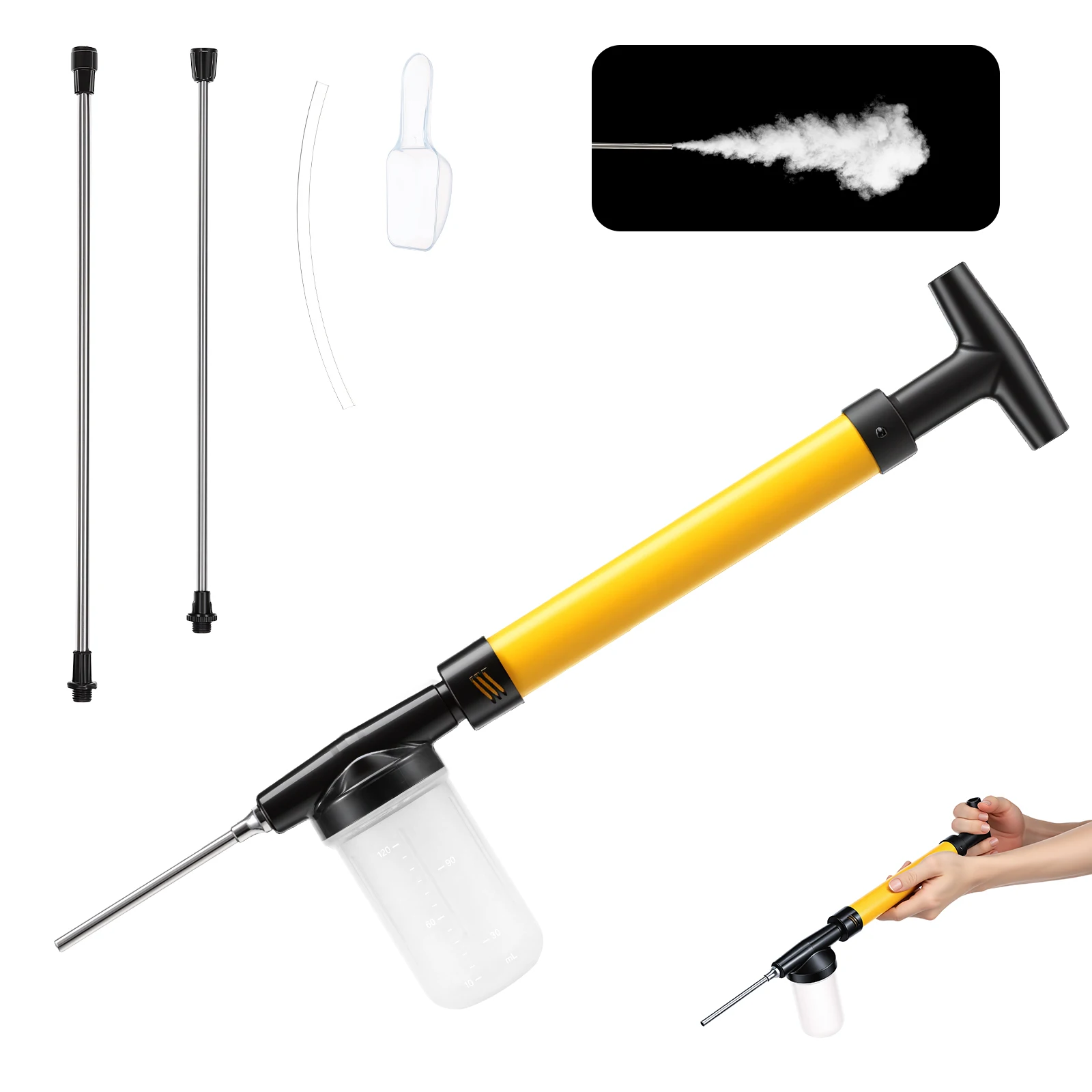 Pneumatic Powder Duster Sprayer with Extension Wand Adjustable Flow Pest Control Diatomaceous Earth Applicator for Garden Pet