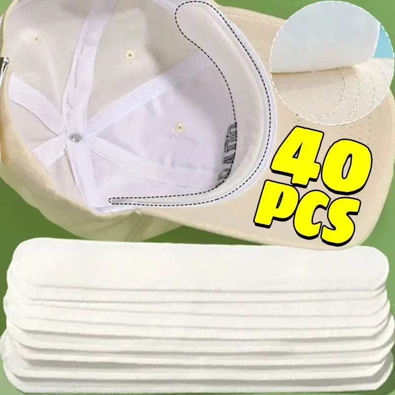 40PCS Hat Sweat Absorber Stickers Summer Cap Liner Bands Sweatband Visor Hats Size Reducer Adhesive Sweat Absorbing Strips Pads