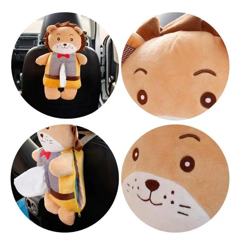 Animal Tissue Box For Car Funny Plush Tissue Holder Portable Plush Car Tissue Holder For Headrest Armrest Box Center Console