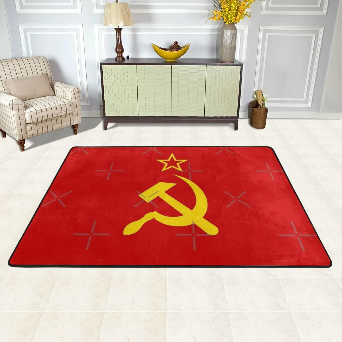 Non-Slip Carpet with Soviet Sickle Hammer, Simple Cartoon Carpet, Floor Mat, Living Room Carpet, Bedroom Cloakroom, Retro