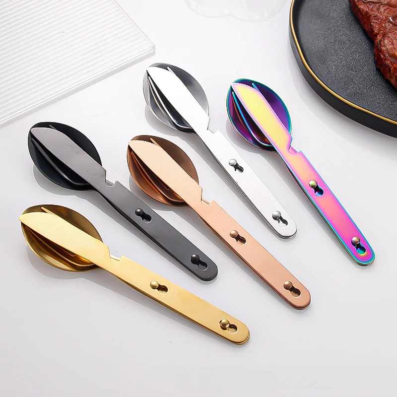 

Stackable Stainless Steel Fork Knife Spoon Set Portable Tableware Fold Dinnerware Personal Cutlery For Hiking Holiday Party