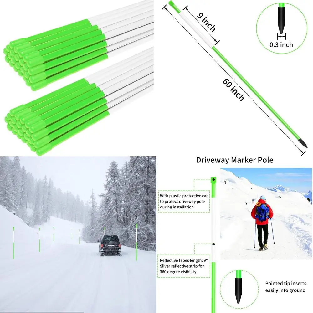 

Reflective Fiberglass Plow Stakes, 60-Inch Tall Green Driveway Markers, Pack of 50 for Parking Lot and Walkway Safety