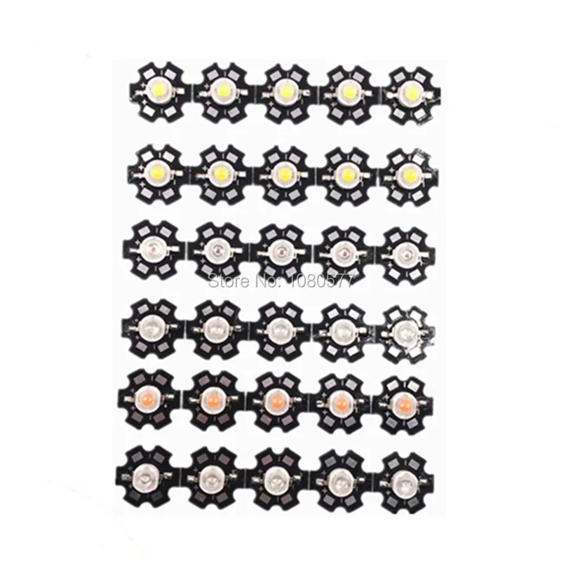 10pcs 1W 3W High Power LED Beads Full Spectrum White Warm white Green Blue Deep Red 660nm Royal blue With 20mm Black Star PCB