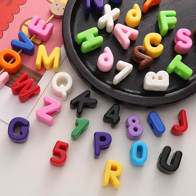

10pcs Mixed Color Letter/Number Shape Acrylic Beads Large Hole Loose Spacer Beads For Diy Phone Chain Jewelry Making Accessories