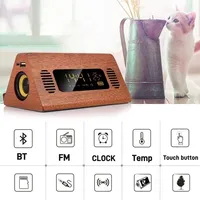 Wireless Phone Charging Solid Wood Multi Functional Bluetooth Speaker High-power Bass Subwoofer with Clock Display Mini Speaker