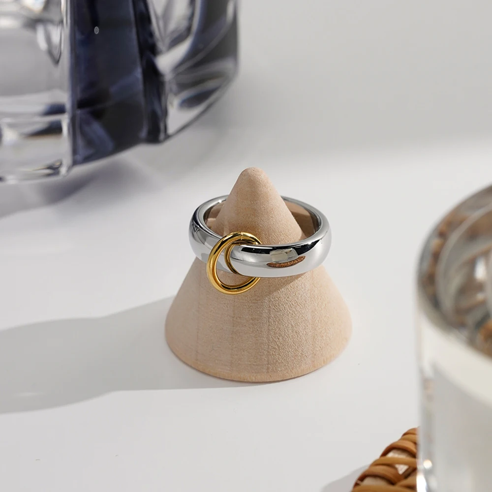 Two-Tone Stainless Steel Ring for Women - 18K Gold Plated Cocktail Jewelry