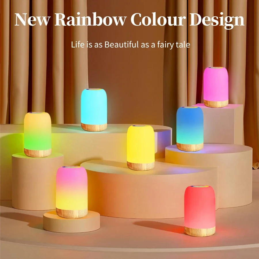 Rechargeable LED Table Lamp RGB Dimmable Touch Bedside Lamp Timer Reading Night Light Bedroom Living Room Decor Nursery Gifts