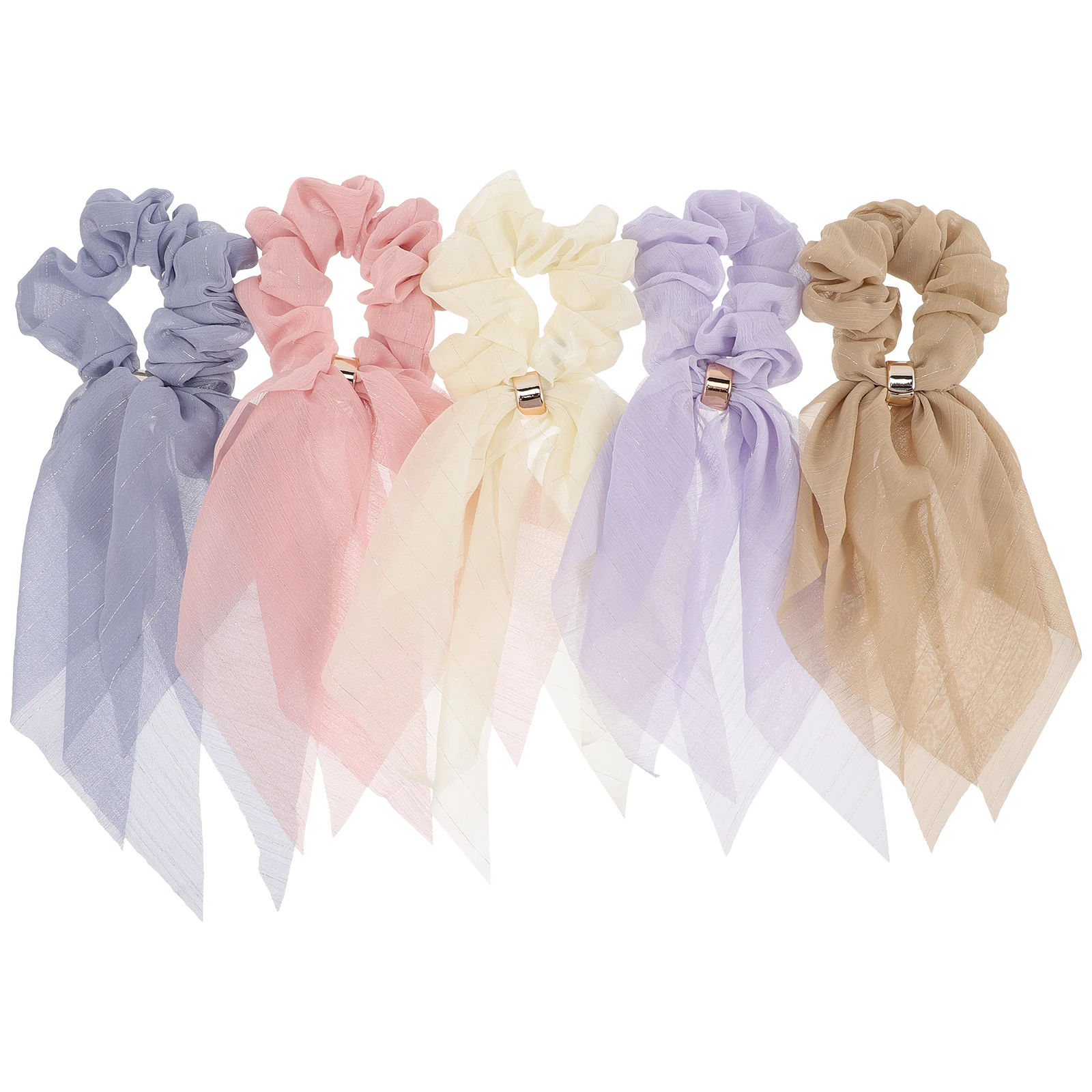 

5 Pcs Hair Scrunchies Ribbon Design Smooth Fabric Material Accessories Women Girls Updo Hair Decorations Ponytail Holders