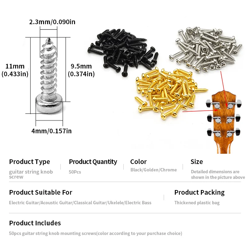 50pcs Guitar String Tuning Peg Mounting Screws Machine Heads Guitar Tuner Mounting Screws For Acoustic/Electric Guitar/Bass