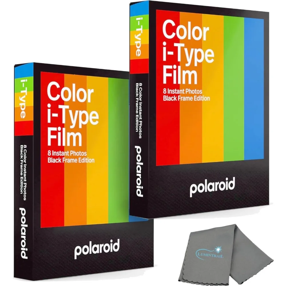 Instant Color Film Black Frame Edition, 2 Pack, 16 Photos Bundle with Cleaning Cloth