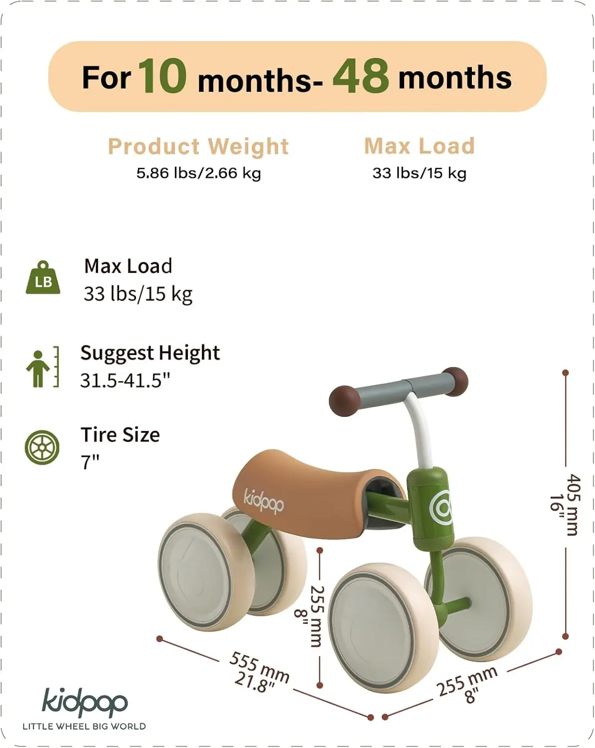 Vélo d'équilibre pour bébé de 1 an, jouets pour enfants en bas âge, cadeau de premier anniversaire, premier vélo pour tout-petits (vert foncé)