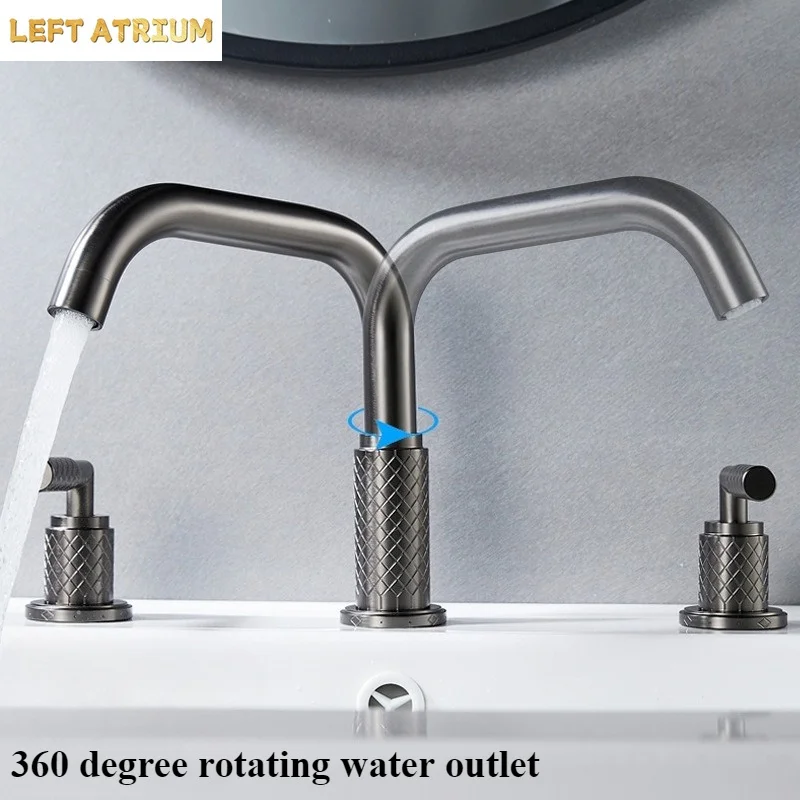 Basin Faucets Total Brass Antique Bathroom Faucet Brushed Gold Sink Faucets 3 Hole Hot And Cold Black Waterfall Faucet Water Tap