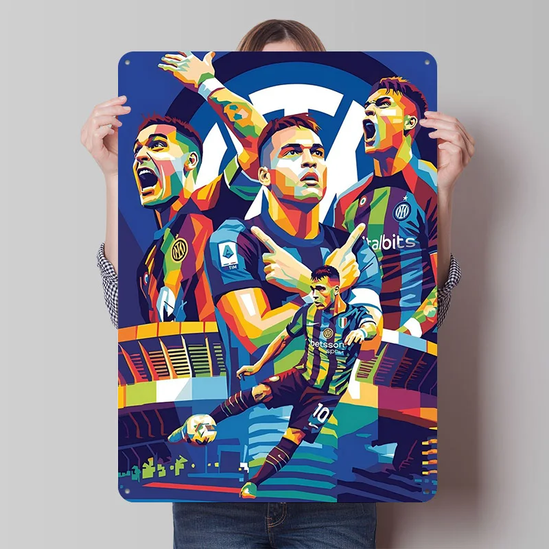 Póster Metálico Pop Art de Jugadores del Inter de Milán, Arte de Pared Personalizado, Letreros Metálicos Retro Vintage para Decoración del Hogar