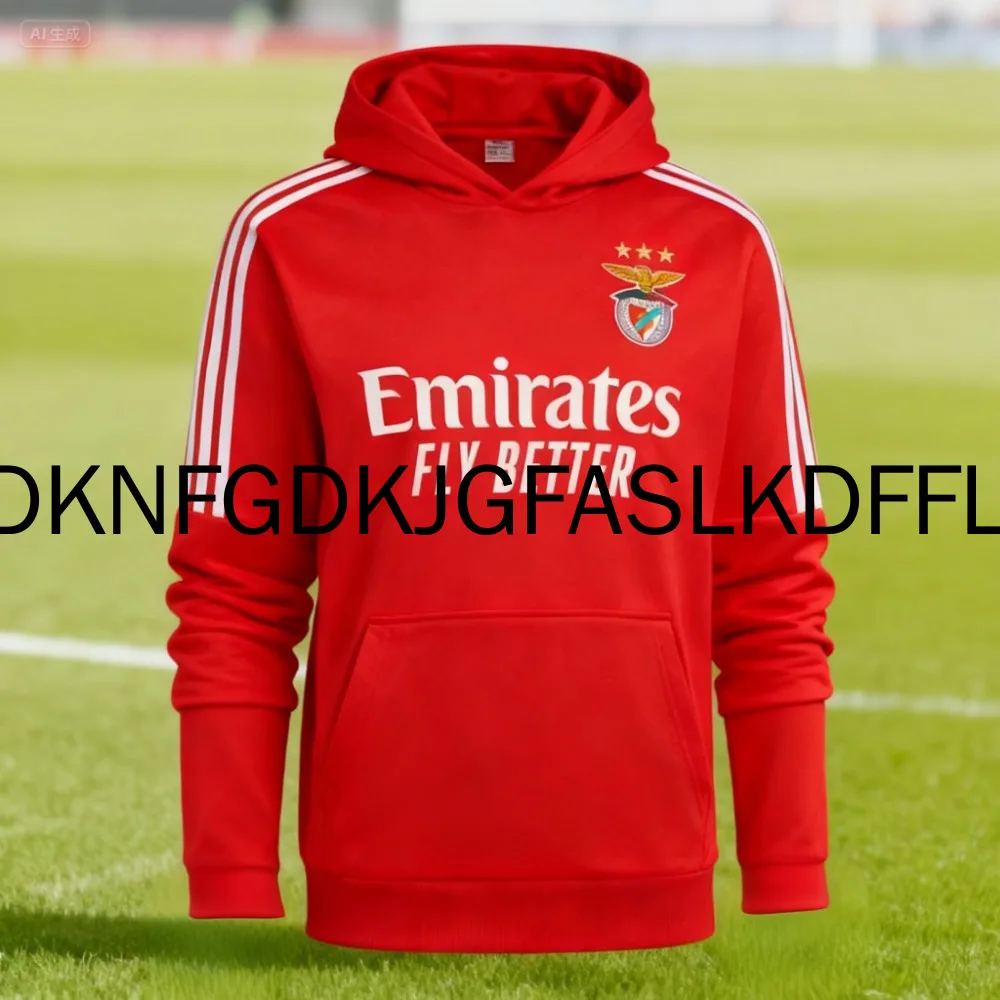 Benfica's latest men's home jersey: 2025 comfortable training oversized outdoor sports long sleeved hooded sweatshirt,