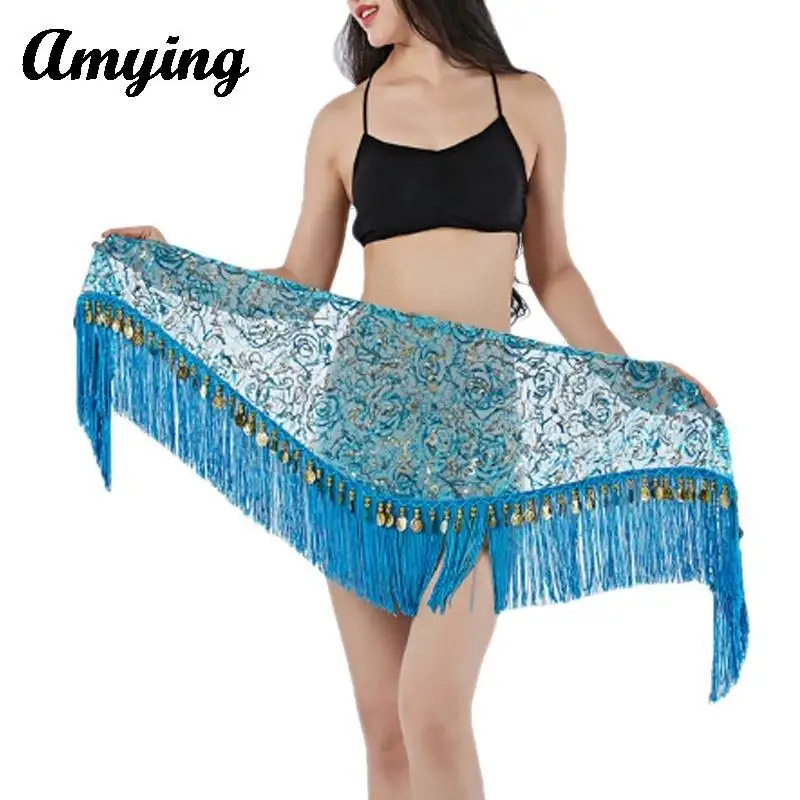 

Women Tassel Belly Dance Hip Scarf Adult Dancewear Oriental Indian Dance Waist Chain Belt Skirt Coin Tassel Sequin Waist Scarf