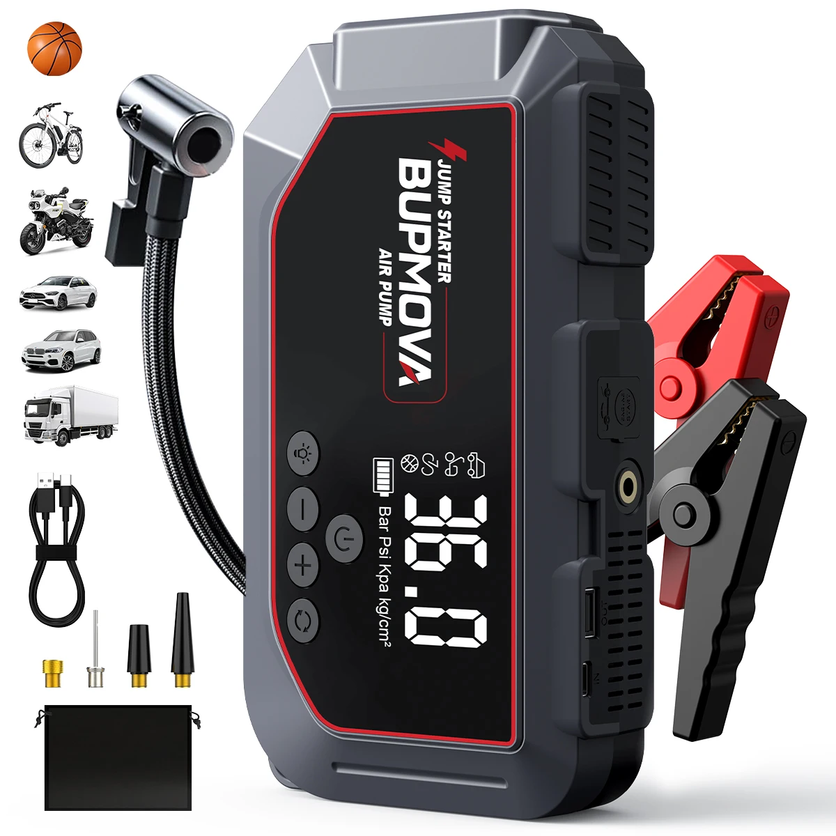 9000A Car Emergency Starter, ALL GAS 10.0L Diesel, 150PSI Air Pump, Emergency Starter Kit, Emergency Light
