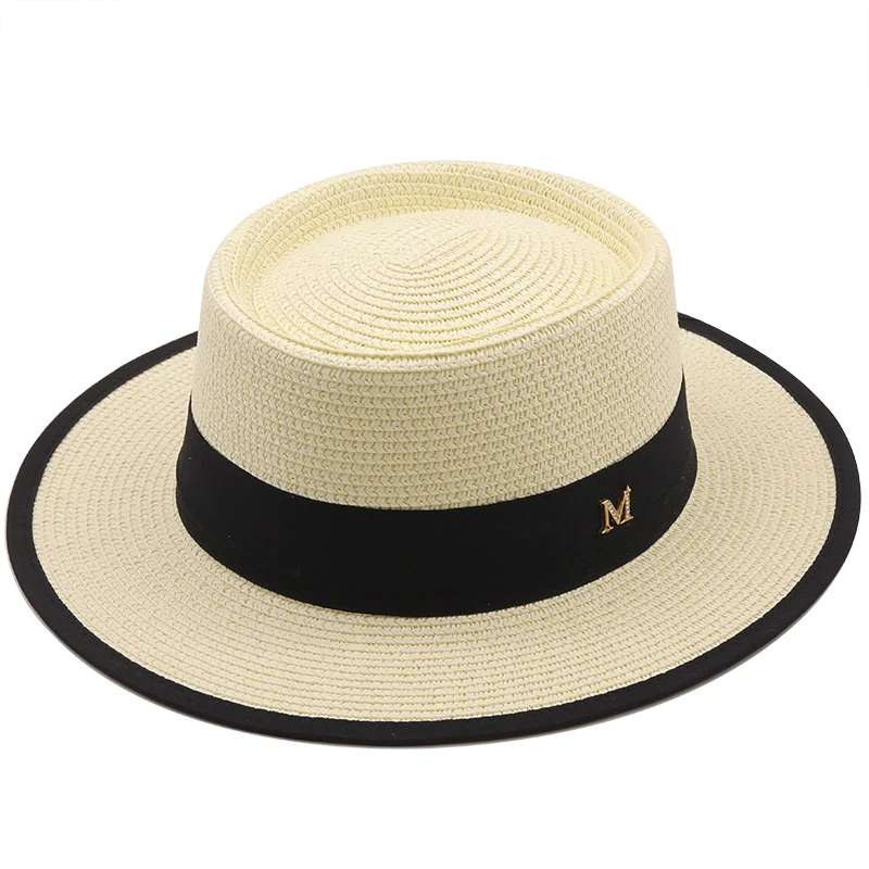 summer sun hat ladies fashion girl straw hat ribbon bow beach hat casual grass flat top panama hat bone womens visor cap