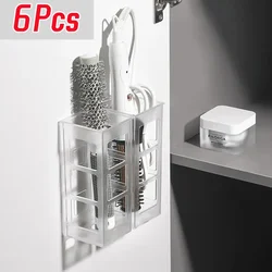 6Pcs Curling Iron Organizer Bathroom Wall-mounted Hair Straightener Holder Perforation-free Hair Tools Makeup Organizer Box