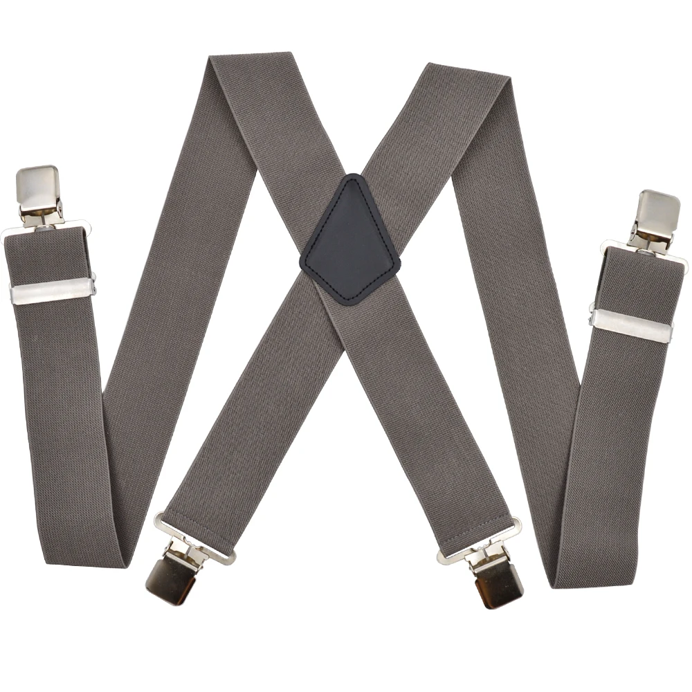 Suspenders for Men 50mm Wide Heavy DutBig Size Work  Strong clips Pants Gray Adjustable Braces X Back Elastic Trouser dark grey