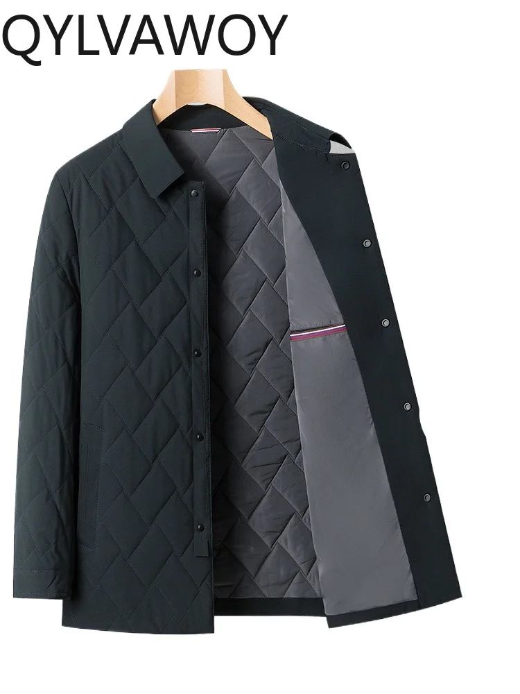 

QYLVAWOY 100% Polyester Men's Autumn Winter Cotton-Padded Jacket Middle-Aged Casual Hooded Coat Padded Outerwear Jacket LJ2573
