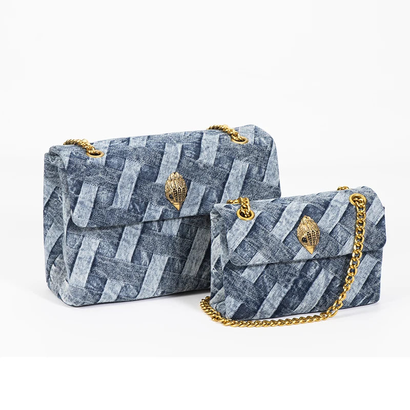 Wash Denim In Weave Large Size Jointing Cross Body Patchwork Street Shoot Chic Denim Bag Mobile Phone Bag