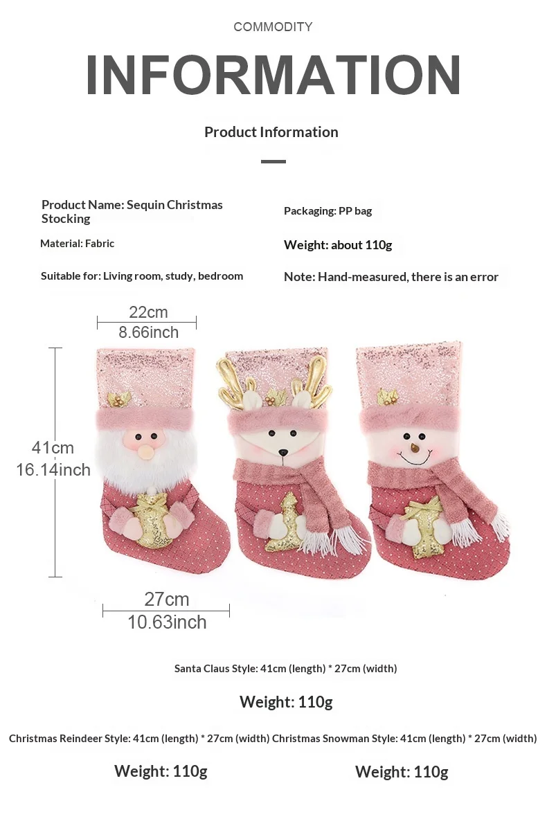 

Pink Plush Christmas Socks With Candy Bags Children'S Creative Gift Pendants Soft Stuffed Animal Toy For Holiday Decorations