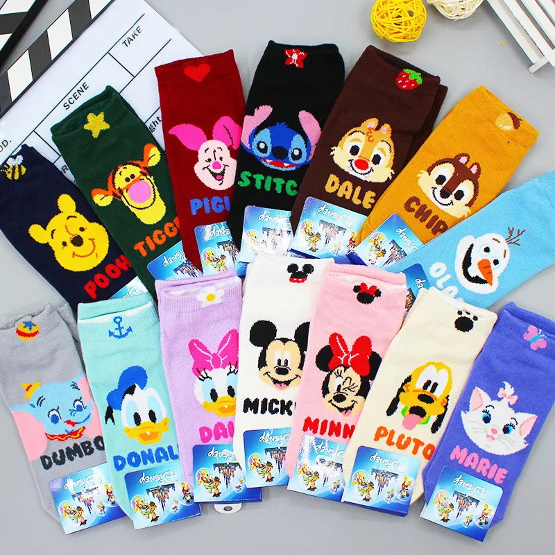 Disney Cartoon Autumn and Winter New Mickey Minnie Print Cartoon Cute Character Women's Socks Winnie Stitch Print Socks