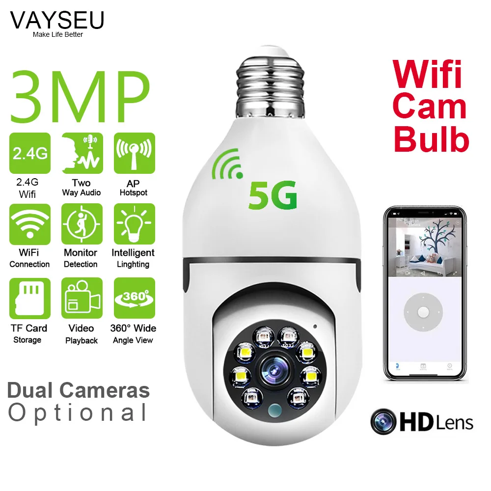 dual cameras lampadas com monitor led binocular cam bulb wifi 24g 5g cctv 2mp 3mp w ip65 impermeavel network camera lighting e27 01