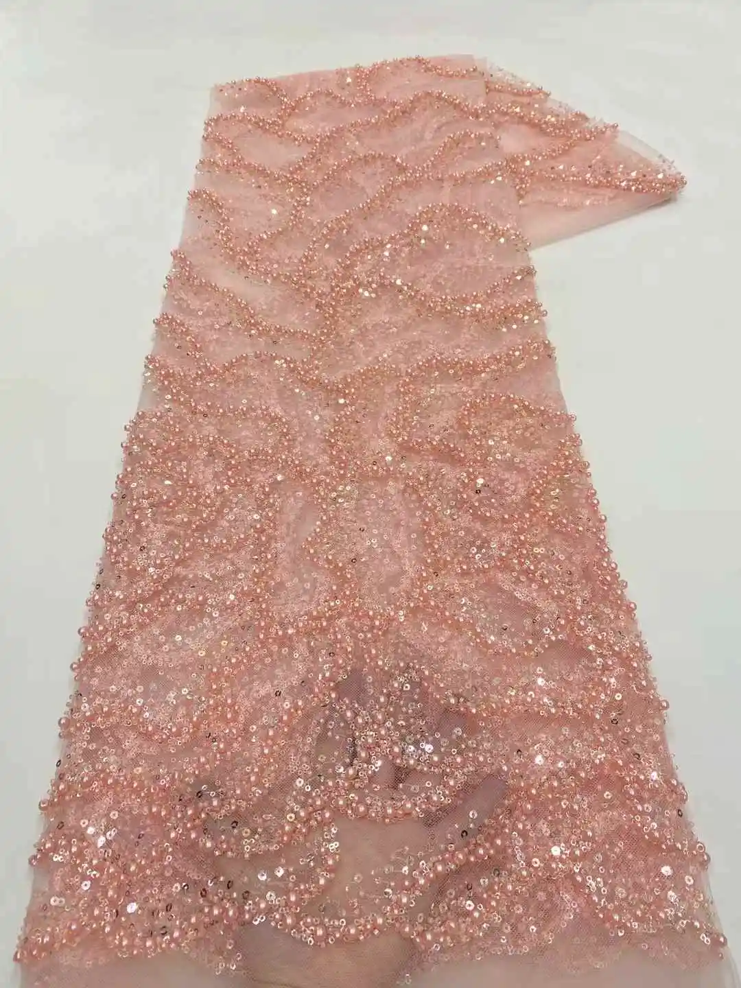 Afrika nigerianische Perlen Französisch Mesh Spitze mit Pailletten Hohe Qualität 2025, Stickerei Spitze Pailletten Spitze für Hochzeitskleider Frauen