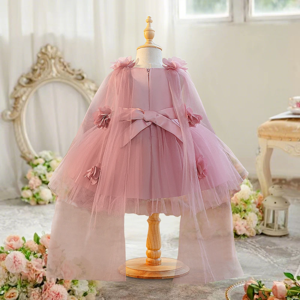 Toddler Flower Bridesmaids Party Baby Girls Dresses Elegant Tulle 1st Birthday Wedding Princess Prom Dress Girl Bow Baptism Gown