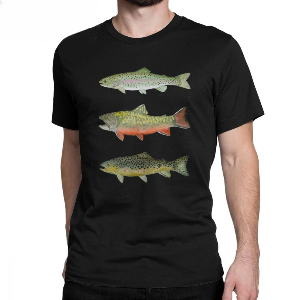 Men T Shirts Brown Rainbow Trout Triad Funny Fly Fishing Tees Clothes Cotton Printed T-Shirt New Arrival Summer 2024 streetwear