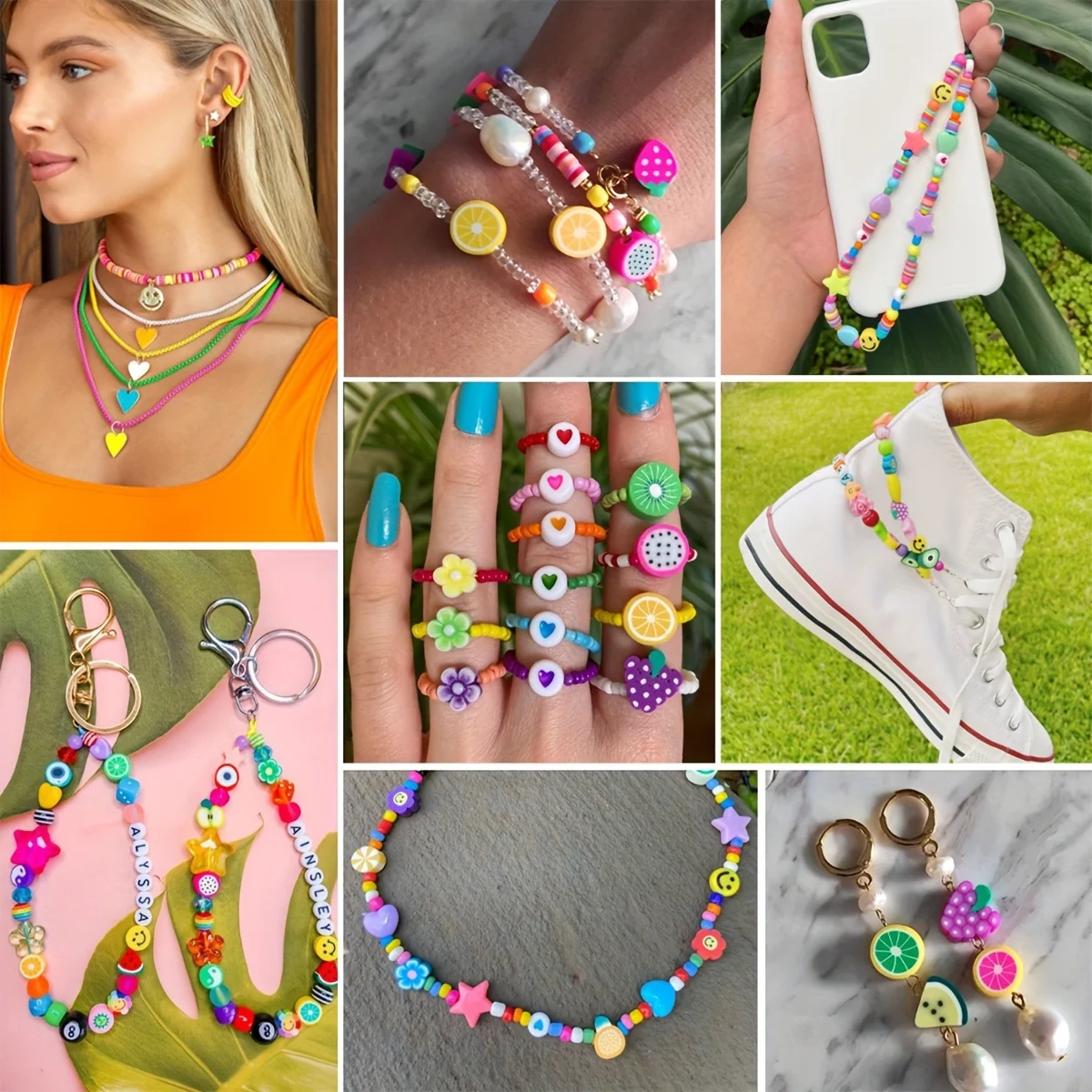 400+pcs Colorful Cute Cartoon Soft Clay Tiles and Golden Spacer Beads Combination Set, Suitable for DIY Friendship Bracelet Neck image 6