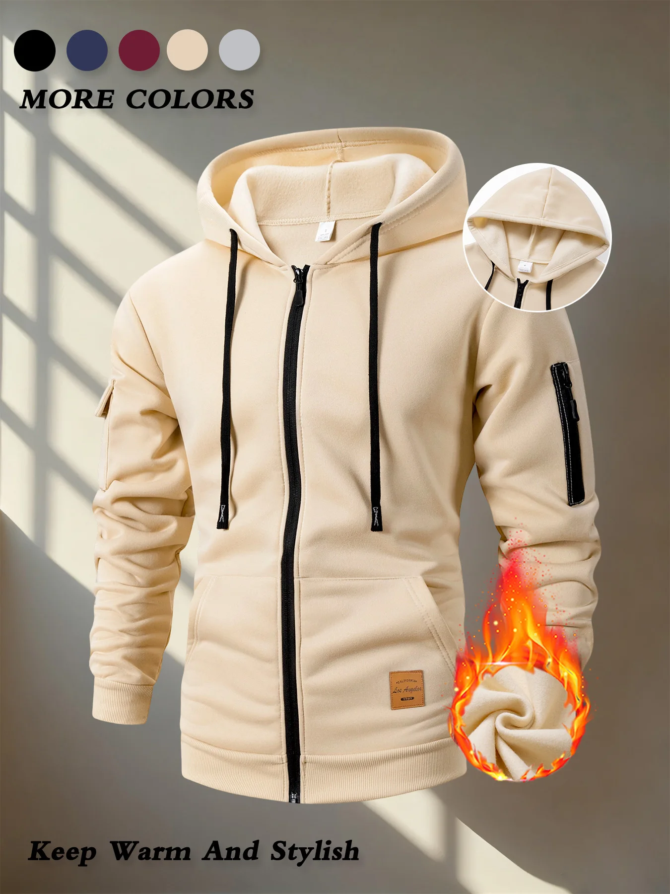 الرجال سستة مقنعين بلوزات طويلة الأكمام الرجال عادية سليم صالح معاطف السترة الصلبة الدافئة العمل معاطف هوديس سترة الشارع الشهير #5