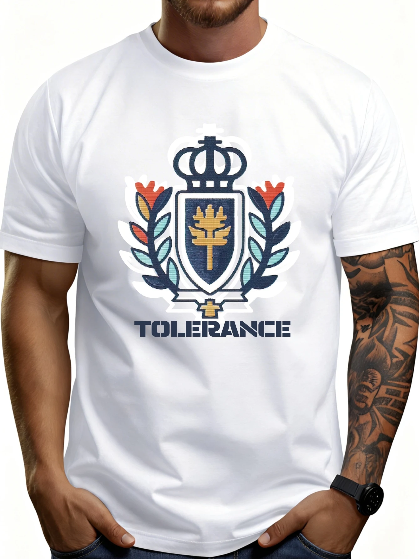 Casual Style Men's T-Shirt with Badge and Inclusive Text Design, Suitable for Everyday Wear in Spring and Summer, an Ideal Gift for Friends and Family.