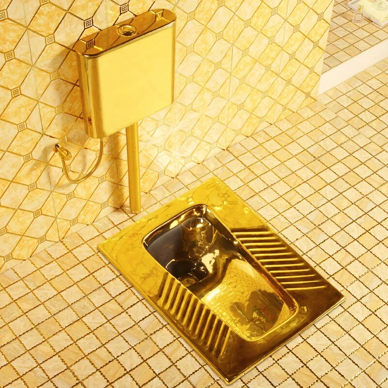 

Golden squatting toilet ceramic water tank complete set silent deodorant water-saving bathroom gold-plated squatting toilet