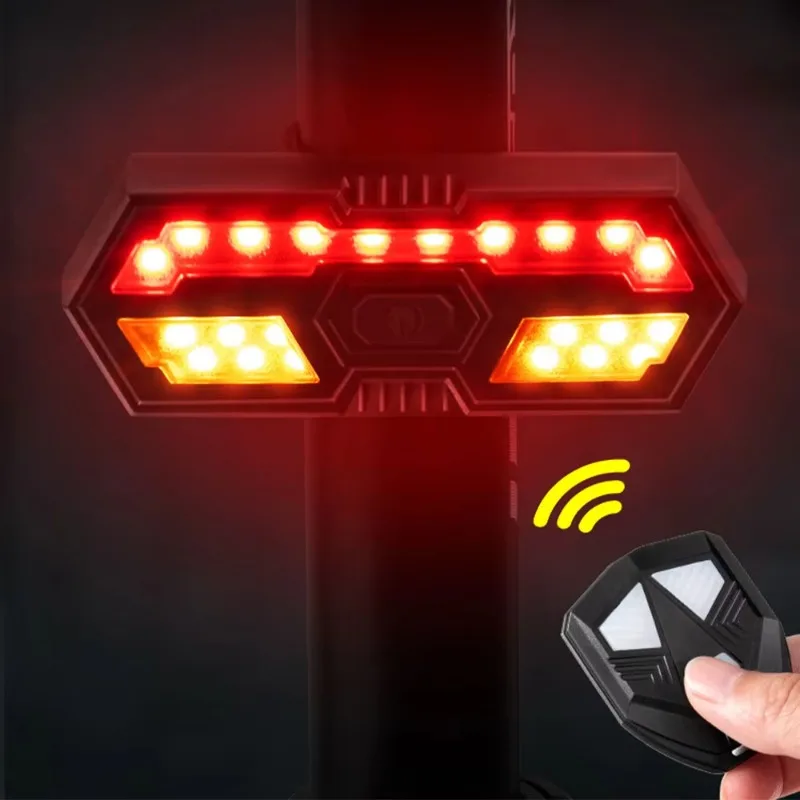 USB Rechargeable Bicycle LED Tail Light Wireless Remote Control Turn Signal Warning Lamp For Night Cycling Safety