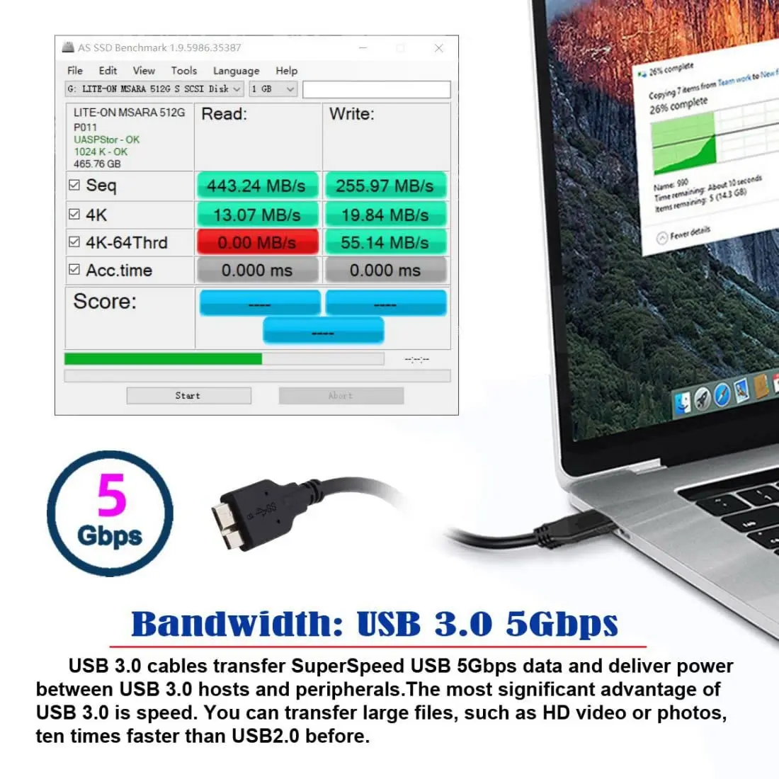 USB C to Micro B 3.0 cable Short 5Gbps USB 3.1 USB-C to USB 3.0-Micro B data Sync cord for Hard Drive Disk HDD SSD cable WD