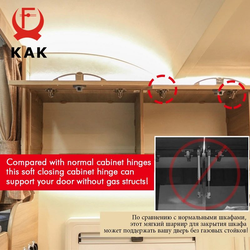 KAK Hydraulic Cabinet Hinges Soft Closing Kitchen Damper Buffer Door Closer RV Camper Car Door Support Furniture Hinge Hardware