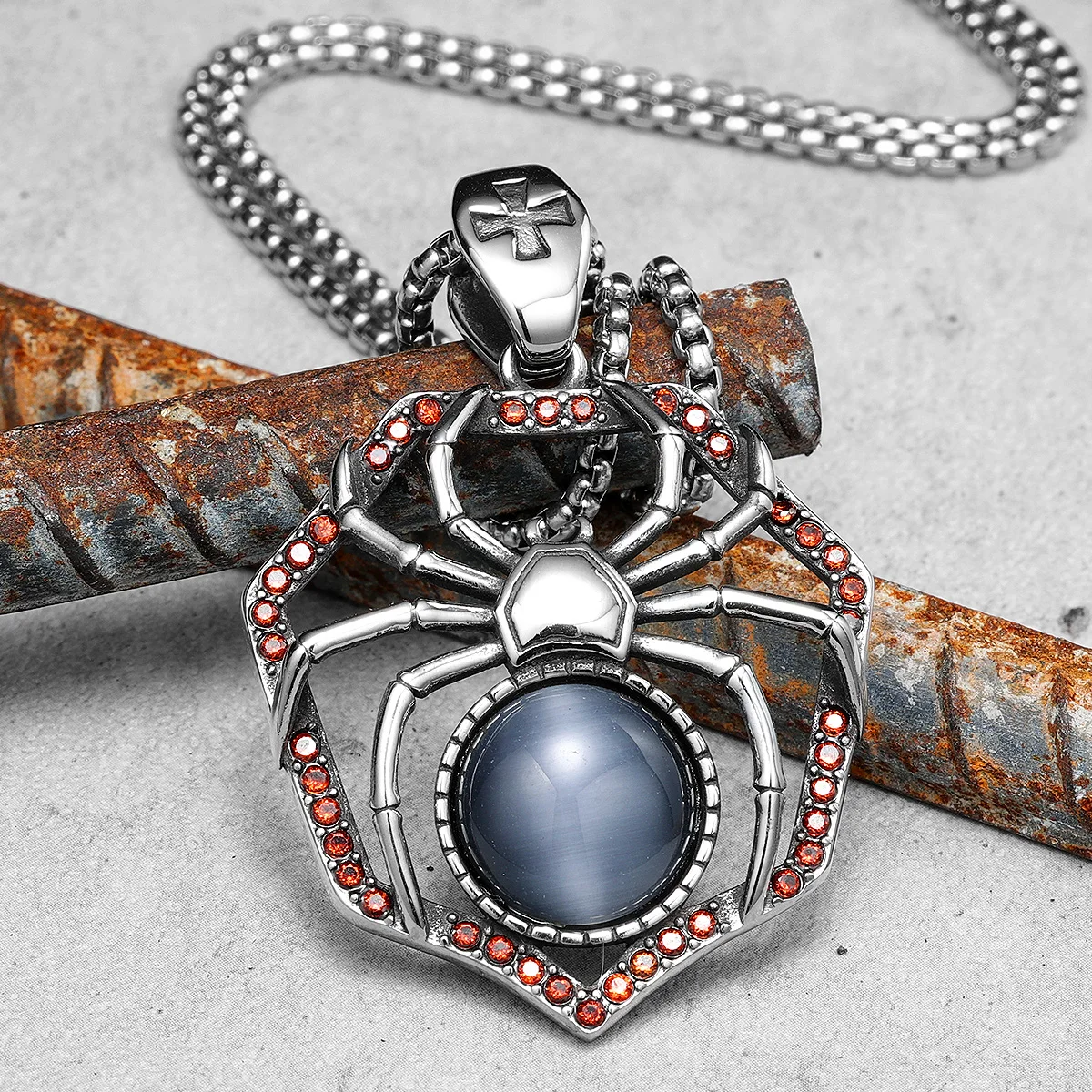 

Spider Gemstone Men Necklaces With Pendant Stainless Steel Jewelry For Male Women Punk Hip Hop Accessories Gifts Wholesale
