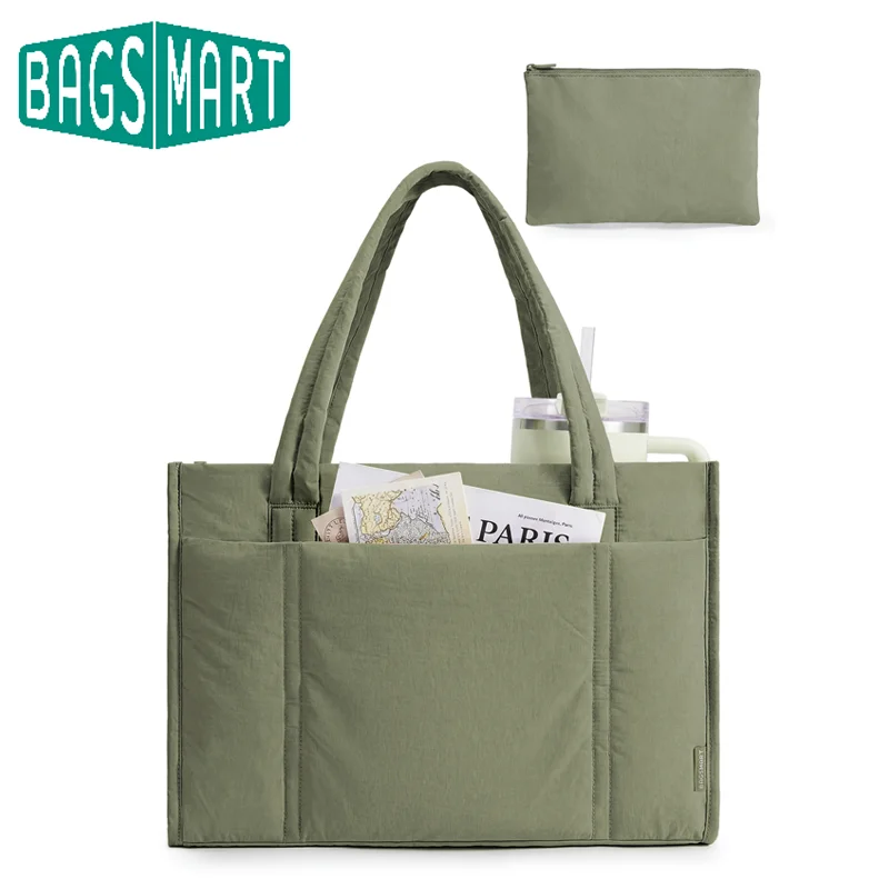 BAGSMART Sac fourre-tout pour femme, ensemble de 2 sacs fourre-tout matelassés avec fermeture éclair, grand sac à main pour le travail, pour les voyages et les trajets quotidiens