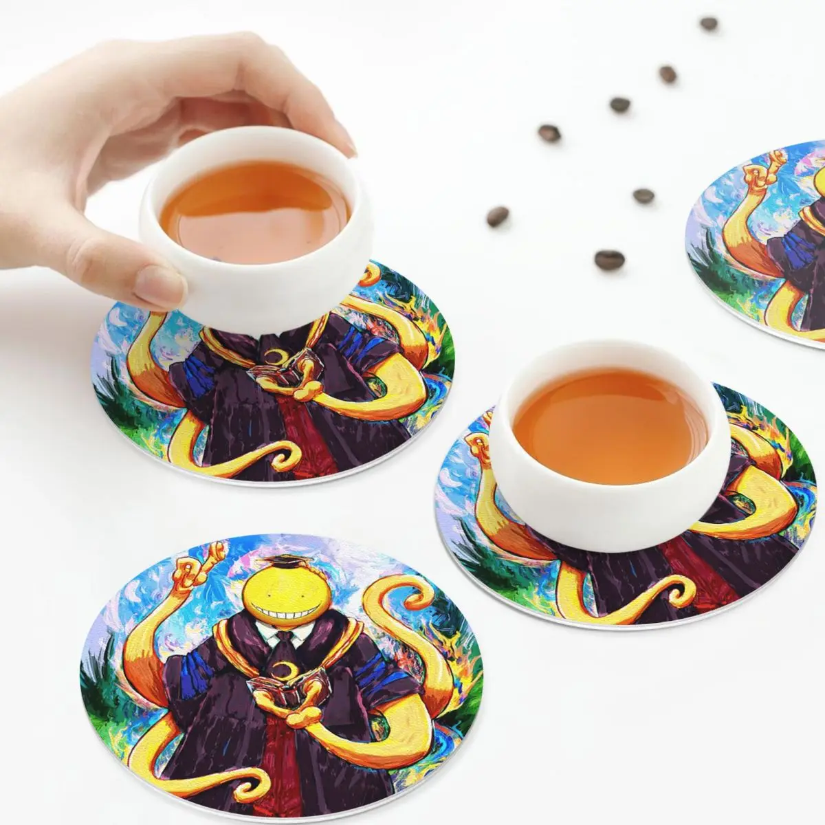 

Класс убийства Осьминог Коро Сенсей Подставки Кухонные салфетки Изоляционные коврики для чашек Кофейные коврики Посуда Подушечки Набор из 4 шт.