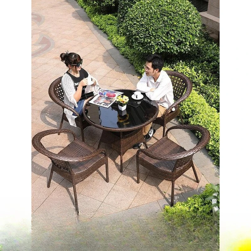 

Rattan table and chair three-five-piece set combination rattan chair, leisure outdoor table and chair, outdoor balcony table