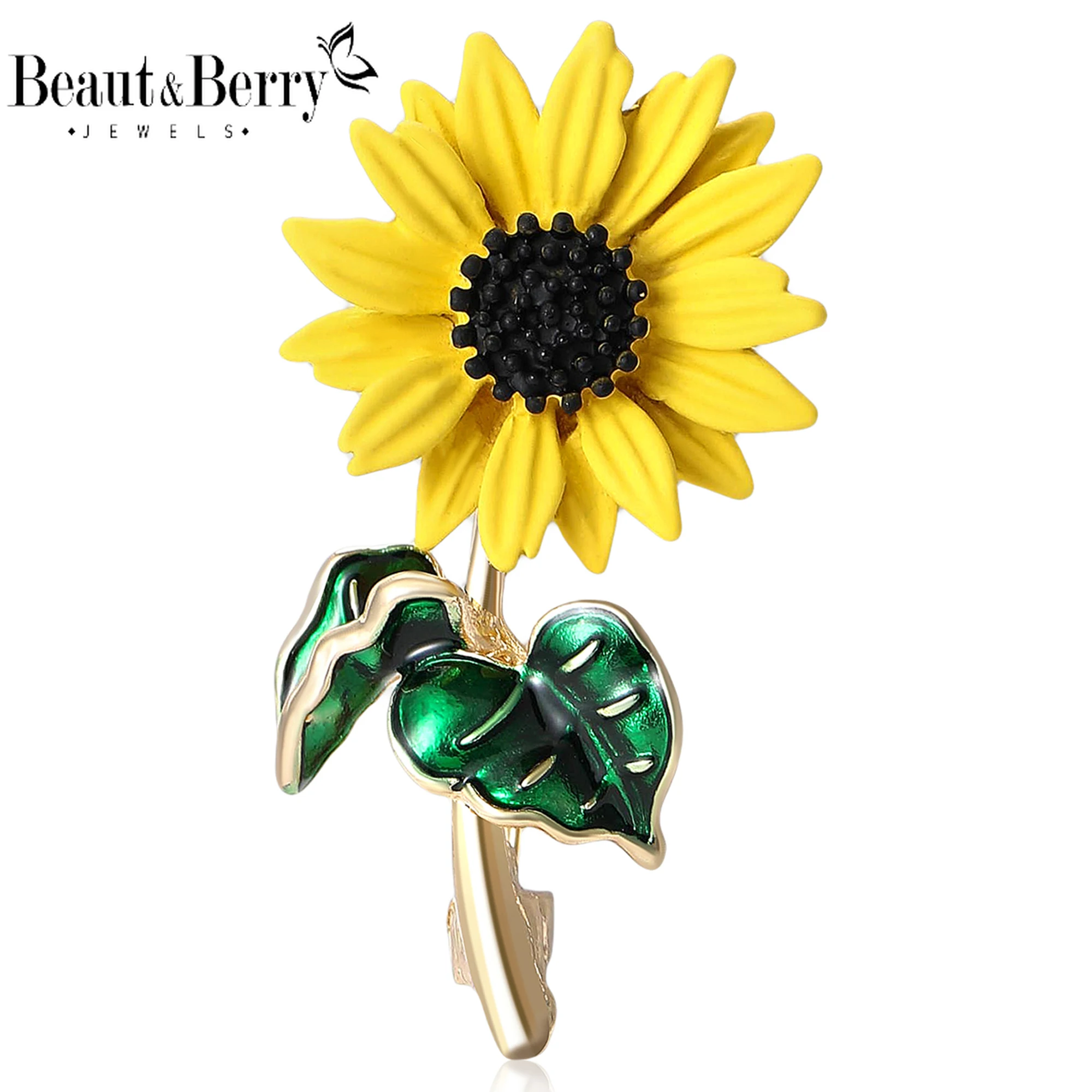 

Beaut&Berry Fashion Enamel Sunflower Brooches for Women Rhinestone Plant Pins Friends Party Gifts Banquet Jewellery Accessories
