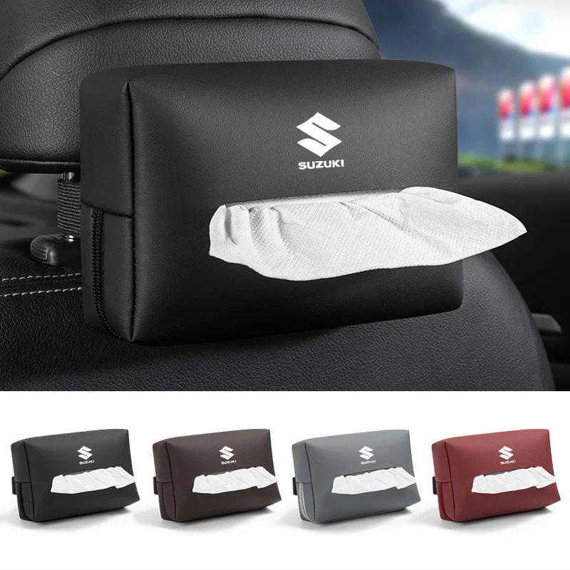 Car Tissue box Interior New Leather Paper Tissue Storage Box For Suzuki Jimny Swift Samurai Vitara Kizashi SX4 Scross Accessory