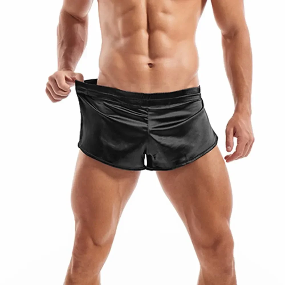 Pantaloni da uomo Sexy Aro boxer sportivi all'aperto slip Gay pantaloncini da notte in seta Flash cavallo allentato pantaloncini da casa pantaloncini elastici in vita