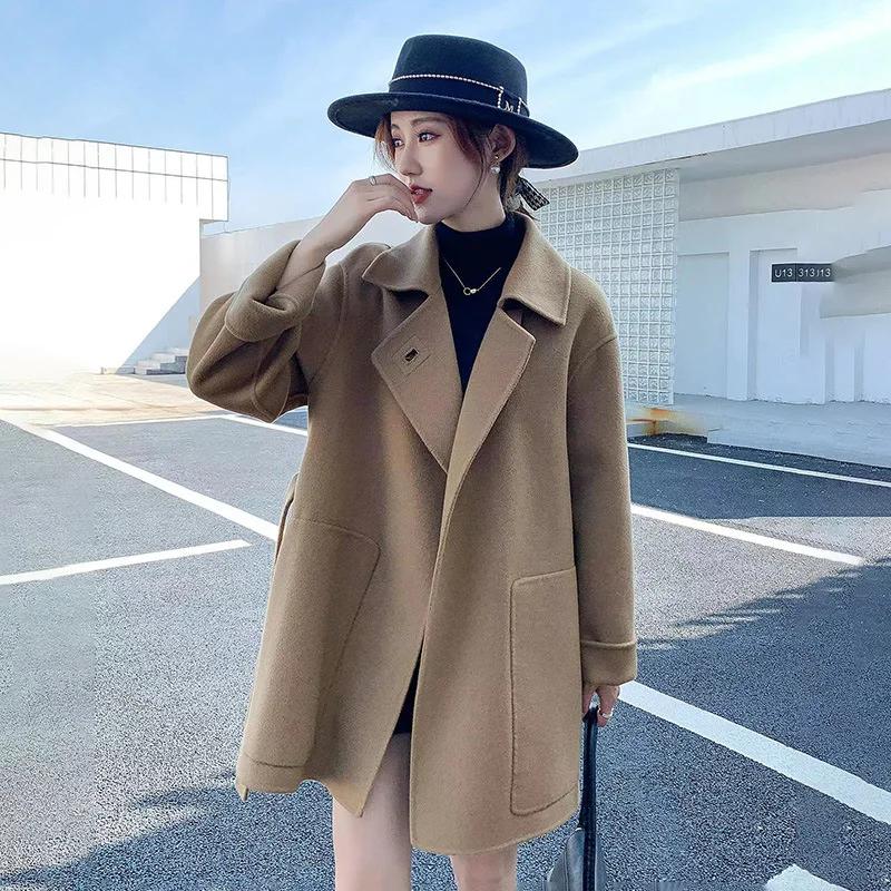 Double-sided Cashmere Coat Women\'s Winter New Mid length Belt Small Man Temperament Woolen Coat