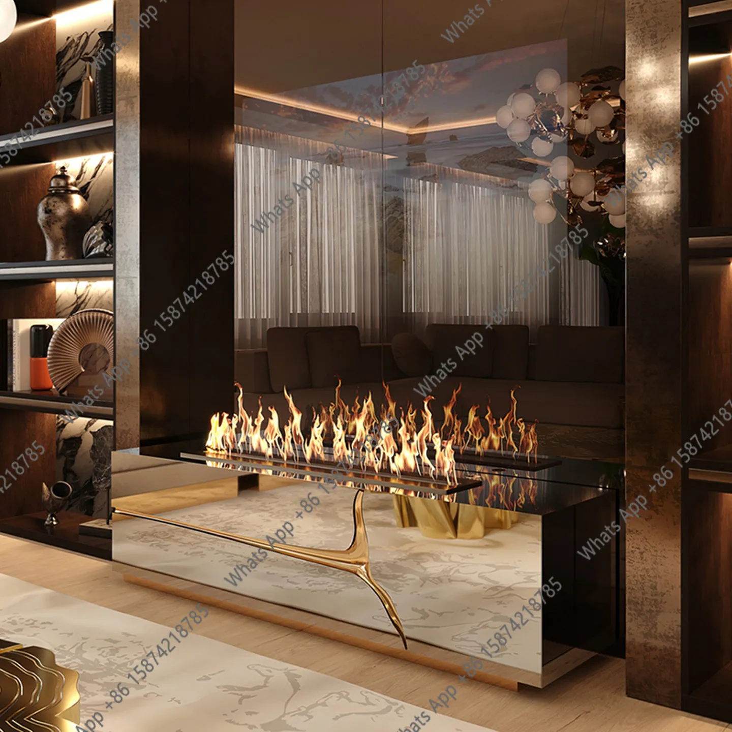 P Light Luxury TV Cabinet High-end Villa Living Room Home Rectangular Designer Stainless Steel Solid Wood Italian Side Cabinet